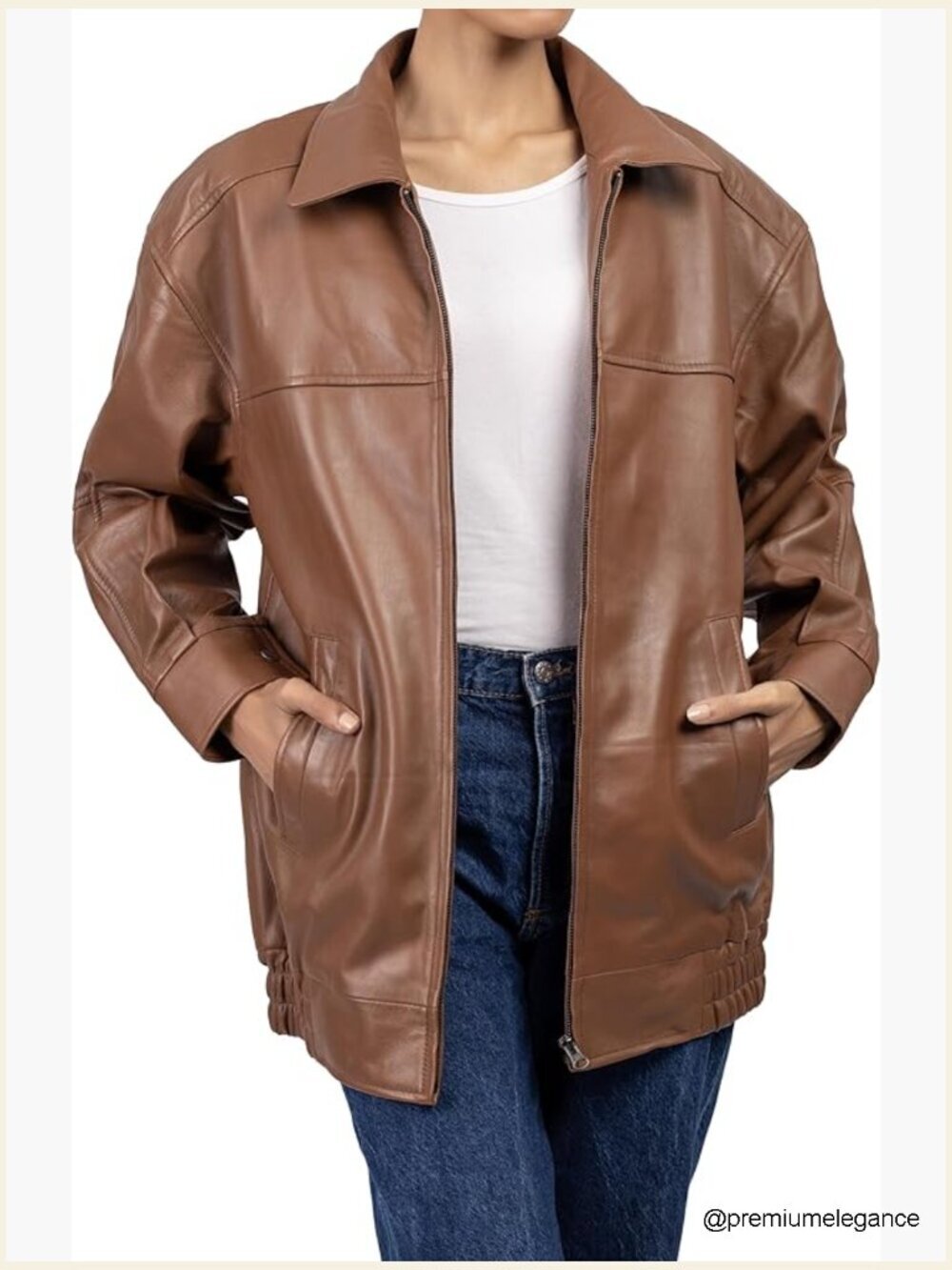 Oversized Lambskin Leather Jacket - Real Leather Moto Jacket for Women
